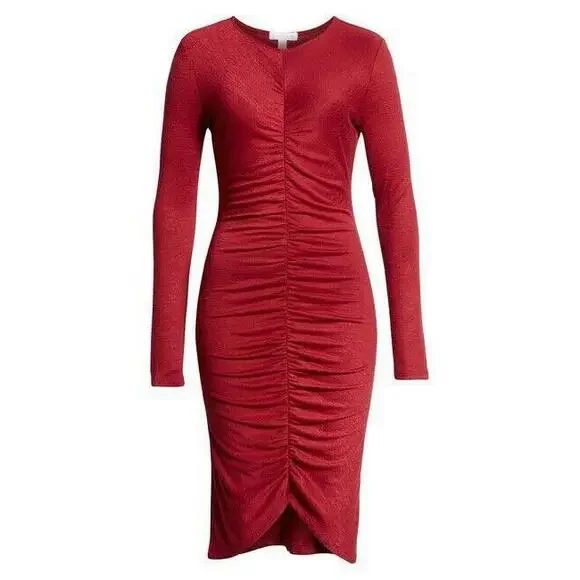 Leith Women's Ruched Front Dress In Red Rumba Size S - Picture 3 of 6